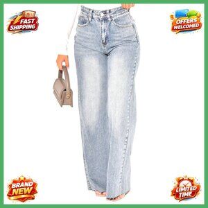 Women's Straight Leg High Waist Baggy Denim Jeans Stretchy Boyfriend Fit